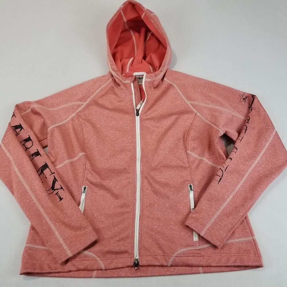 Harley-Davidson Jacket Womens 1W Pink Softshell Hooded Full Zip Thumbholes Logo